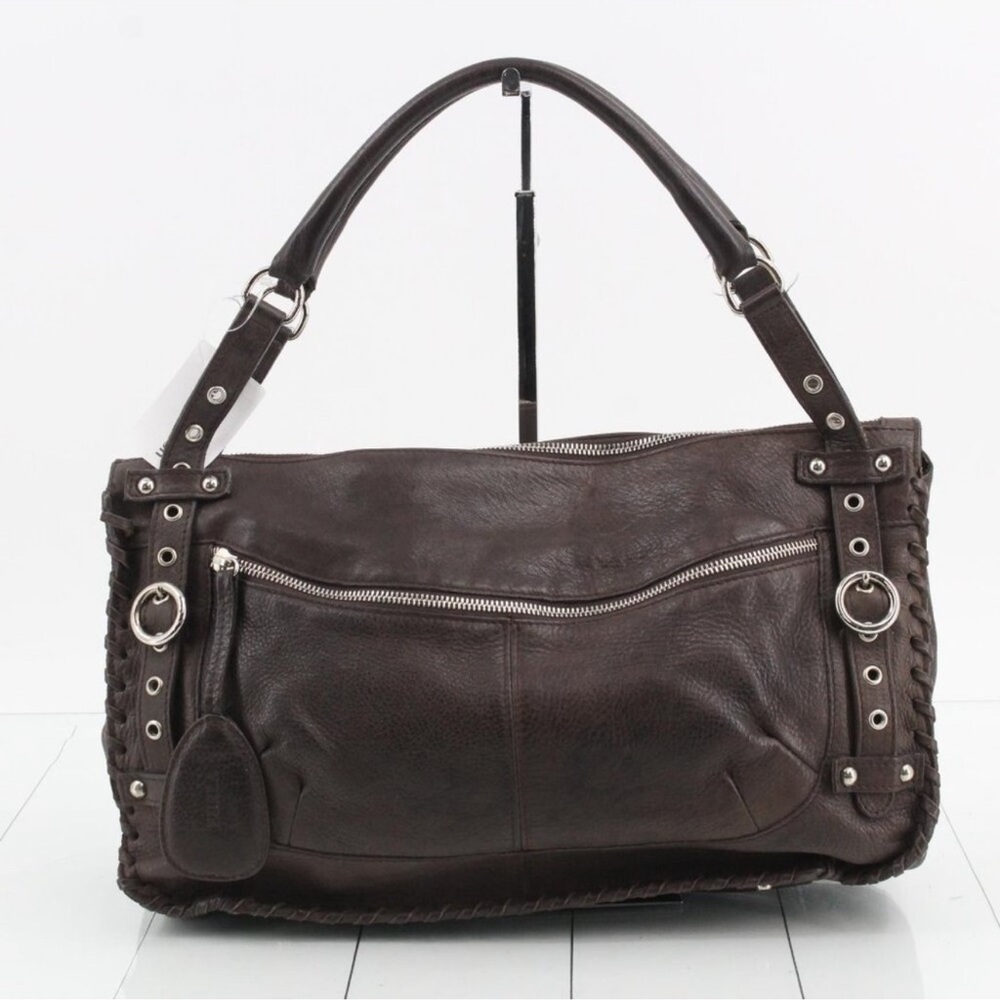Furla Dark Brown Leather Shoulder Bag with Silver Hardware